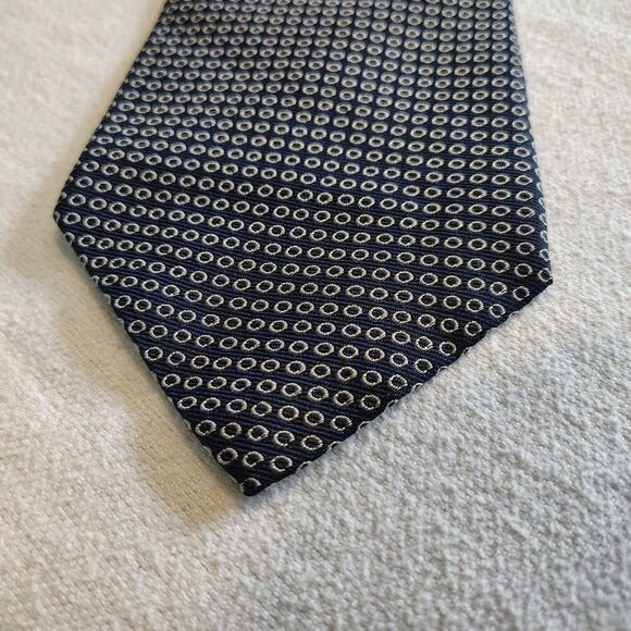 Ralph Lauren POLO Men's Neck Tie 100% SILK Navy Tan Circles Minimalist Office - Picture 2 of 7